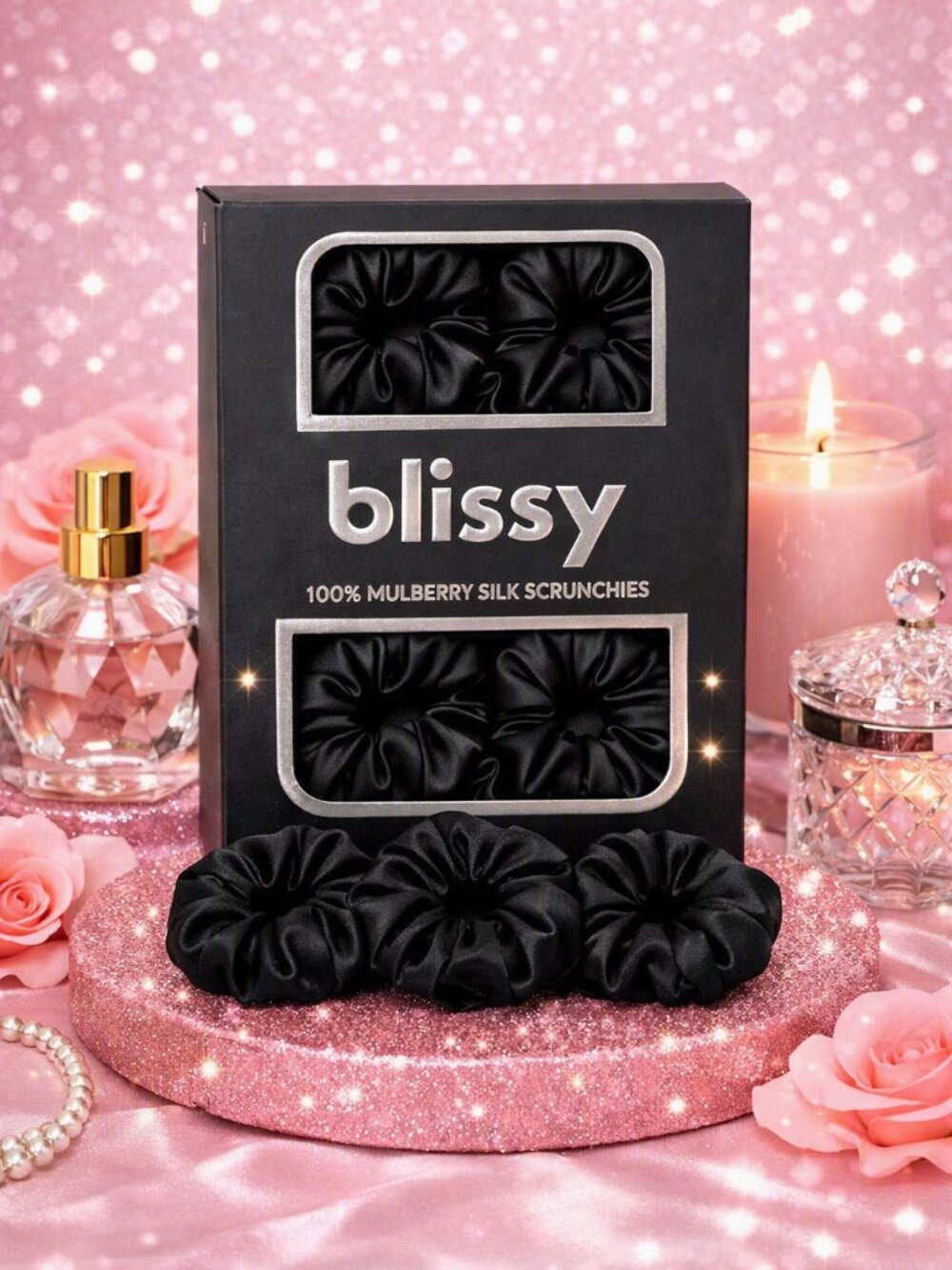 Brand New & Sealed Blissy 6-Pack Scrunchies – 100% Mulberry Silk-Black
